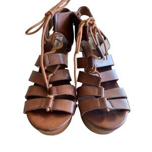 🍒 2/$20 🍒 Brown Steve Madden Strappy Wedge Sandals sz 9.5